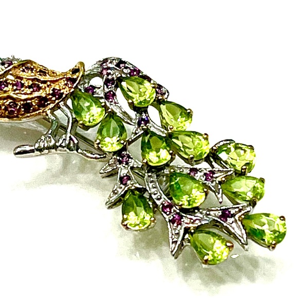 Peridot Garnet 14KGP Brooch - Picture 3 of 6